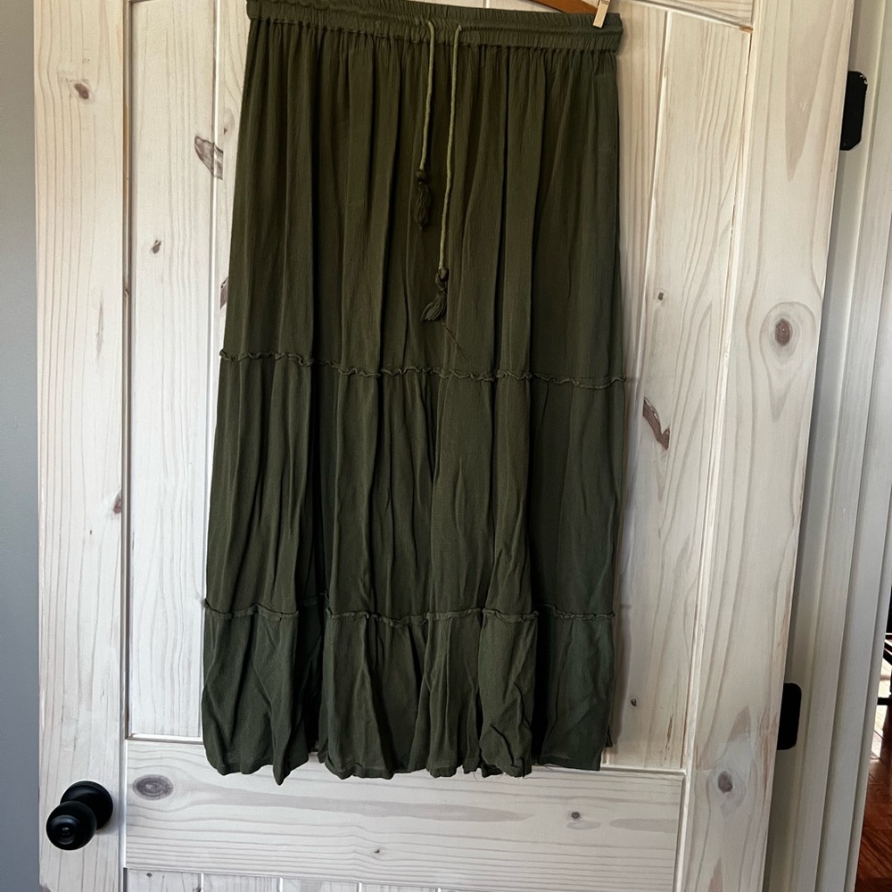 Olive Green Tiered Maxi Skirt